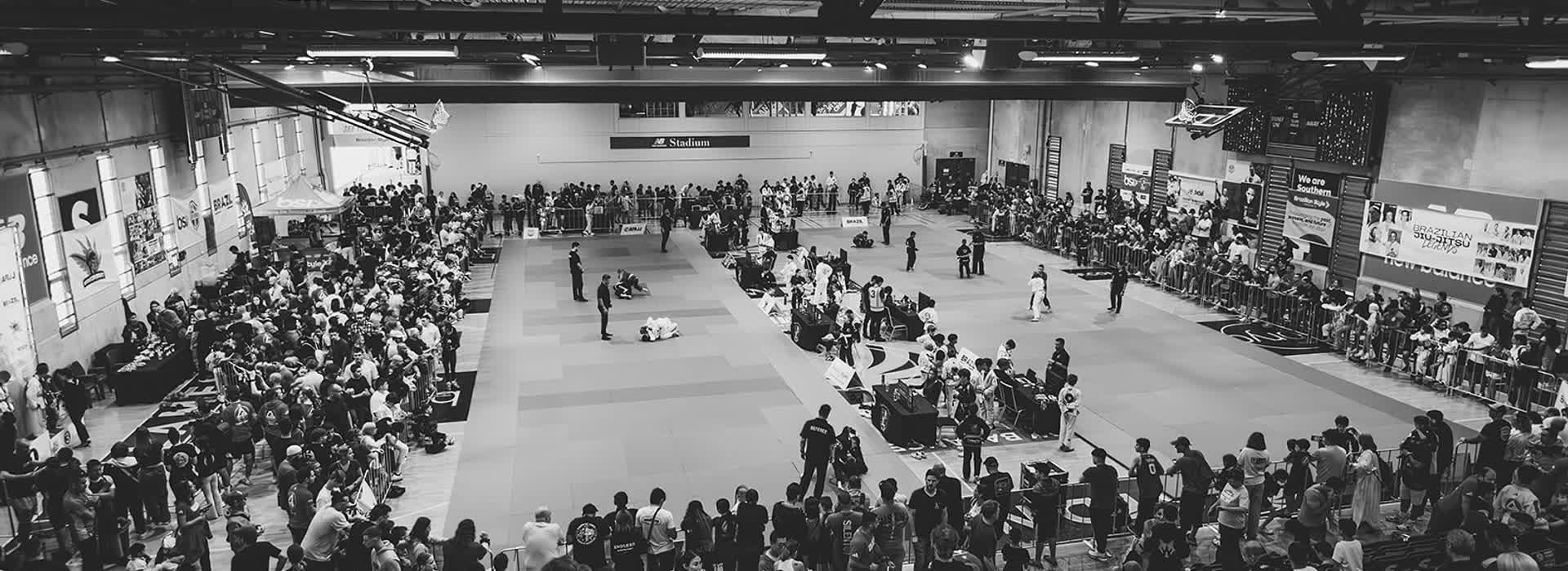 ABJJA Brazilian Jiu Jitsu tournament mats and spectators