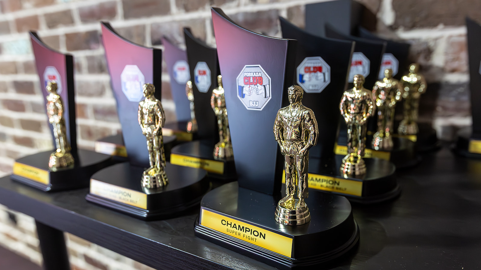 Porrada Club champion trophies lined up before the event